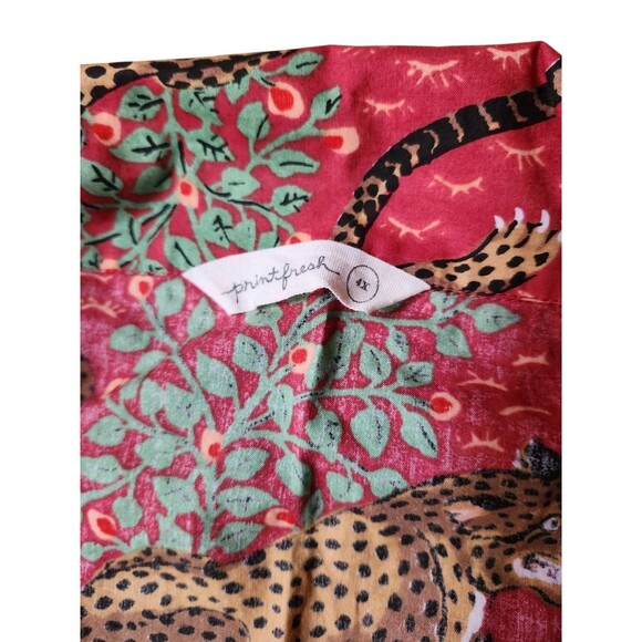 Printfresh Bagheera Pajama Top Womens 4X Red Leopard Novelty Animal Short Sleeve - Picture 2 of 5